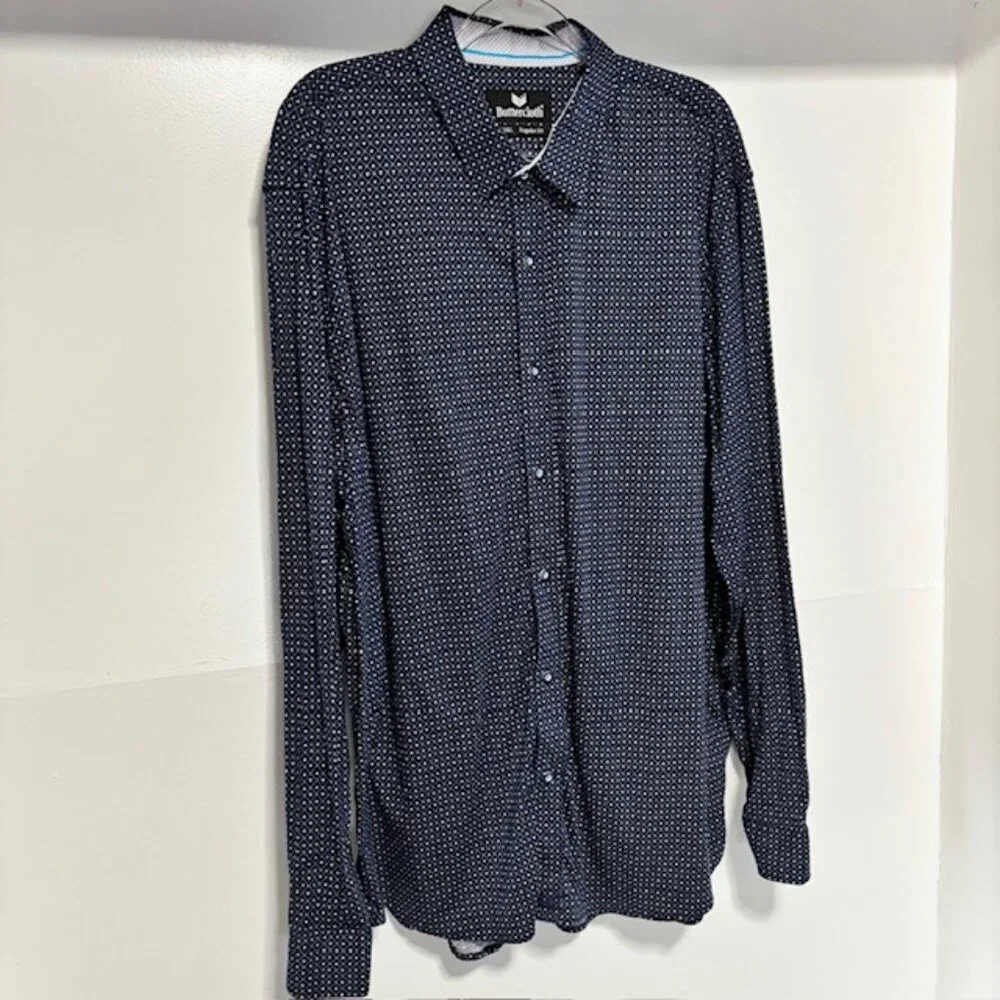 Buttercloth Navy White Diamond Check Long Sleeve Button Shirt 3XL Flip Cuff Prep - Picture 2 of 9